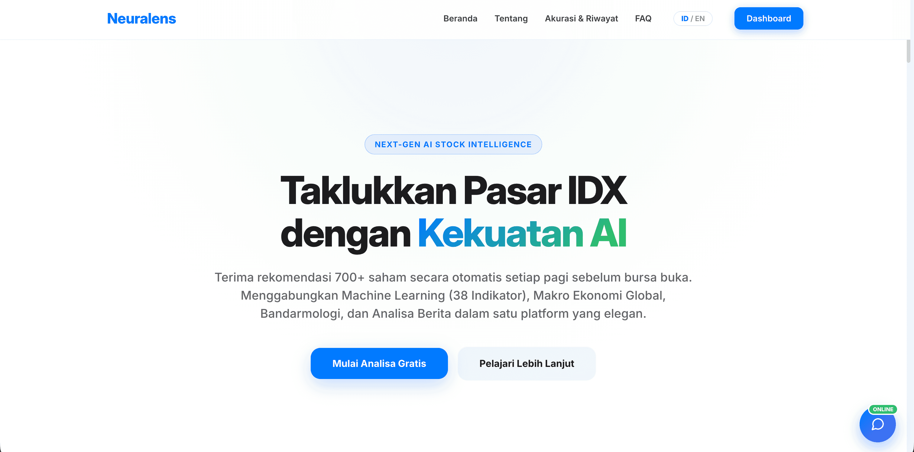 Tampilan dashboard web Neuralens